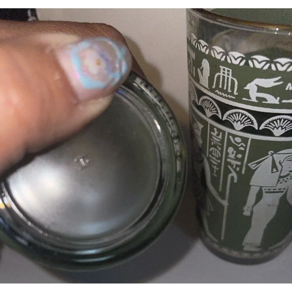 Vintage 1960s Hazel-Atlas Egyptian Pharaoh Green Glass Tumblers Set of 2 MCM
